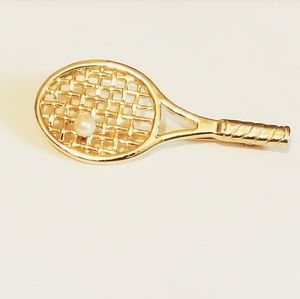 Gold Tennis Racket and Pearl Brooch